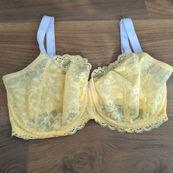 FREYA Offbeat Side Support Bra In Lemon Fizz Size US 32J Yellow Bralette Lace - Picture 2 of 3